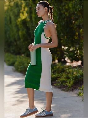 BNWT Daily Practice Sleeveless Green and White Ribbed Midi Dress size XS
